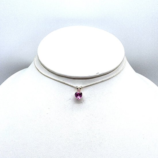 Pink Sapphire Heart Necklace - October Birthstone