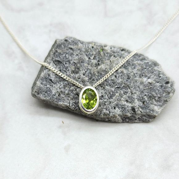 Oval Peridot Slider Necklace - August Birthstone