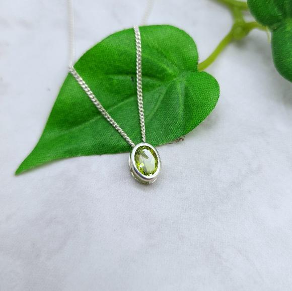 Oval Peridot Slider Necklace - August Birthstone