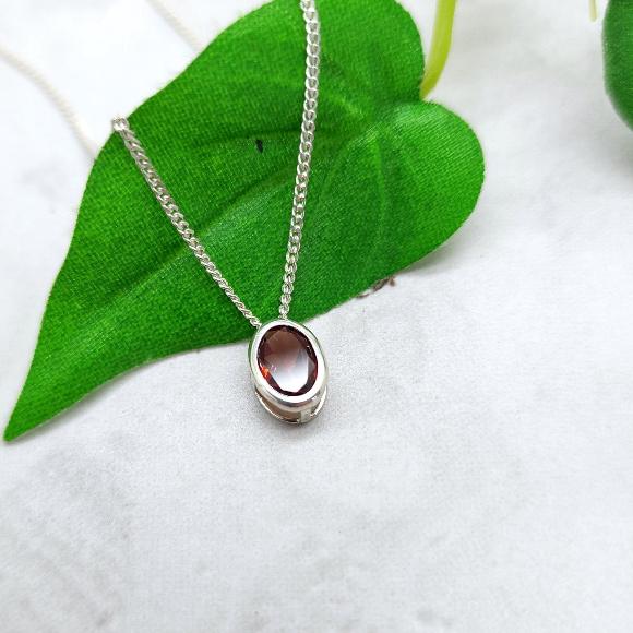 Oval Garnet Slider Necklace - January Birthstone