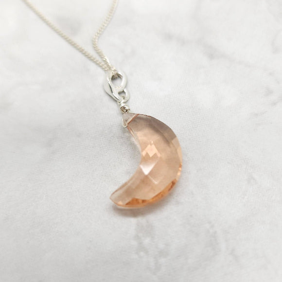 Morganite Pink Hydro Quartz Moon Necklace