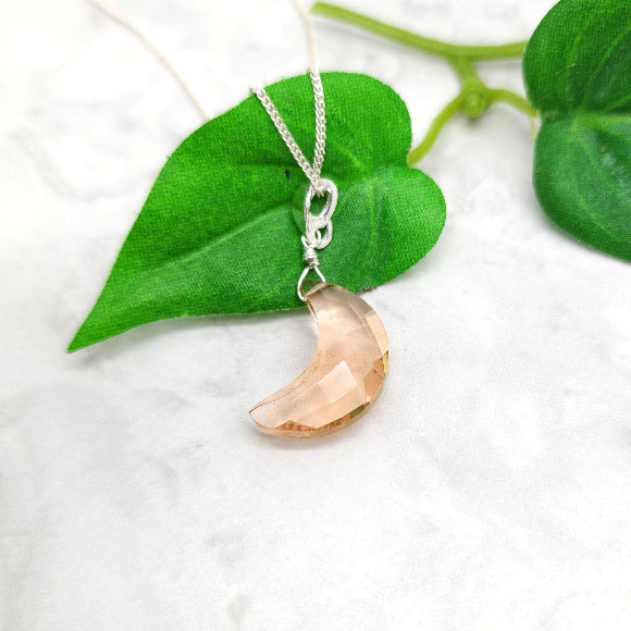 Morganite Pink Hydro Quartz Moon Necklace