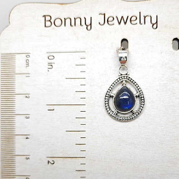 Labradorite Teardrop Compass Style Necklace - Sterling Silver
