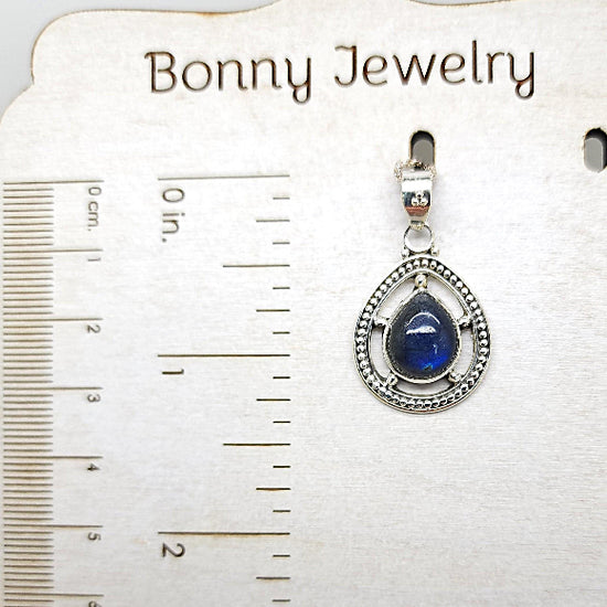 Labradorite Teardrop Compass Style Necklace - Sterling Silver