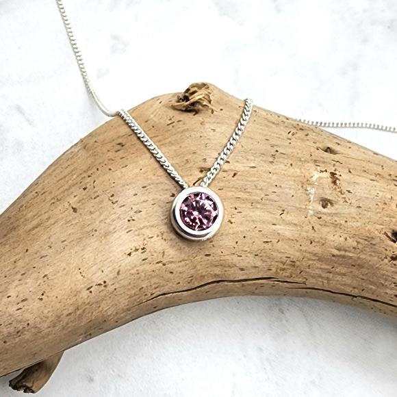 Rhodolite Garnet CZ Slider Necklace - January Birthstone