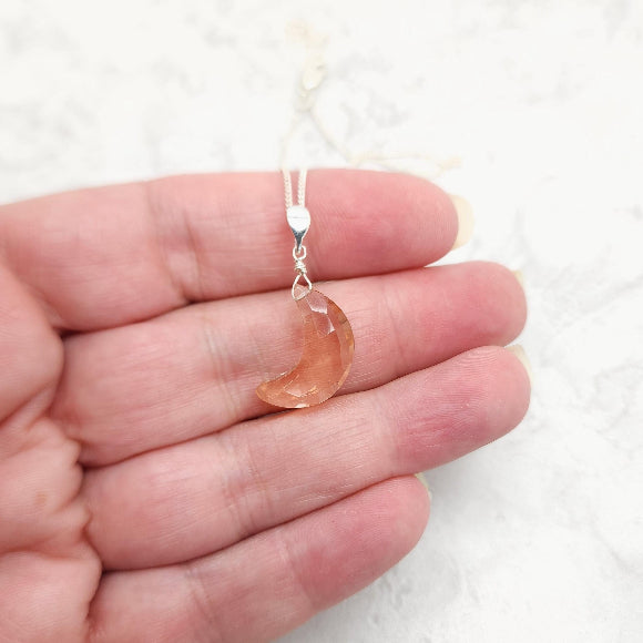 Morganite Pink Hydro Quartz Moon Necklace