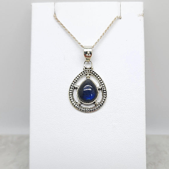 Labradorite Teardrop Compass Style Necklace - Sterling Silver