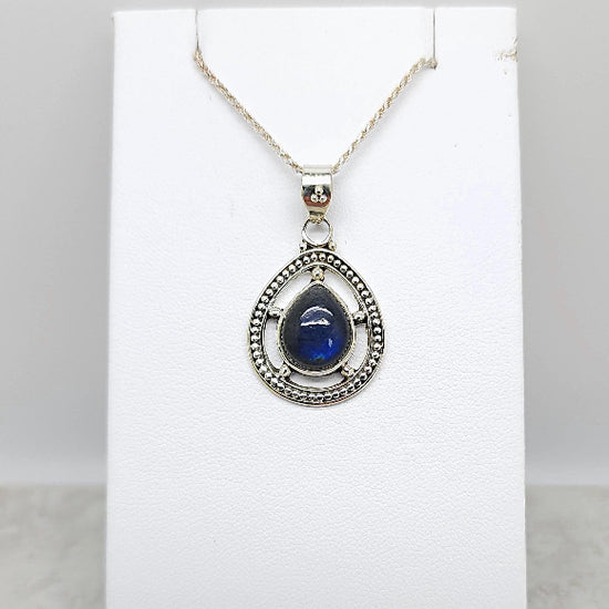 Labradorite Teardrop Compass Style Necklace - Sterling Silver