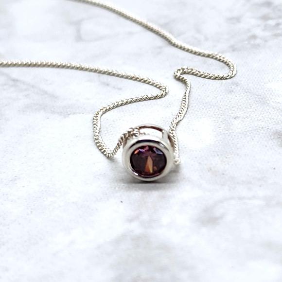 Rhodolite Garnet CZ Slider Necklace - January Birthstone