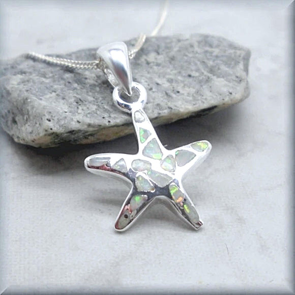 White Opal Starfish Necklace - Beach Jewelry