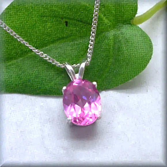 Oval Pink Sapphire Necklace - October Birthstone
