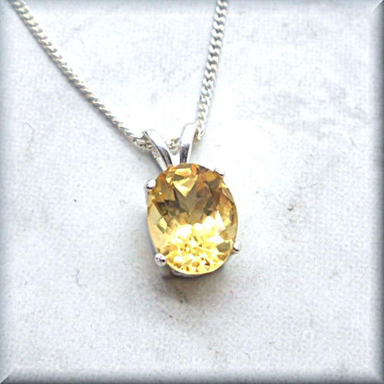 Oval Golden Citrine Necklace - Natural Gemstone - Sterling Silver - November Birthstone