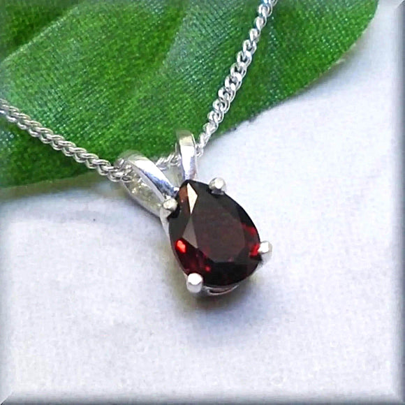Garnet Pear Necklace - January Birthstone