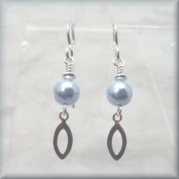 Sterling silver swarovski pearl earrings in light blue