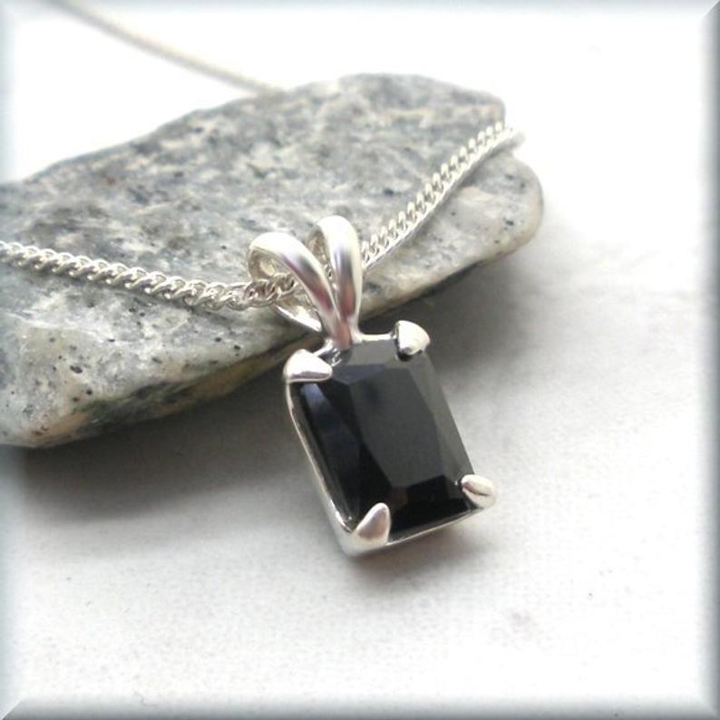rectangle black cz necklace by Bonny Jewelry