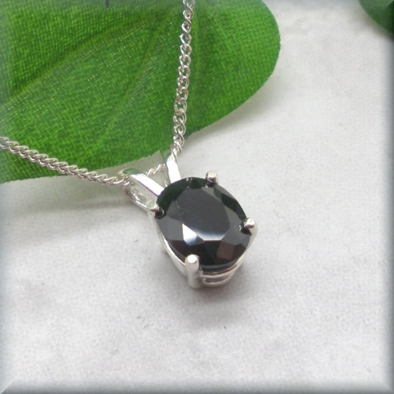 oval black cubic zirconia necklace in sterling silver