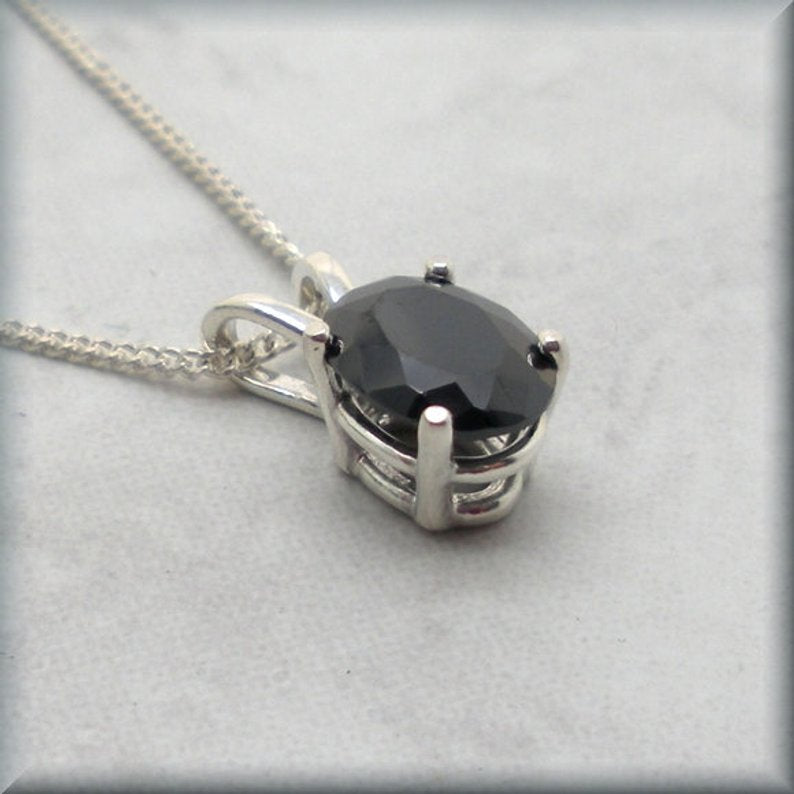 oval black cz sterling silver necklace