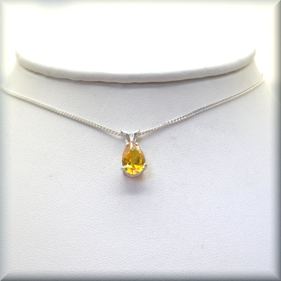 Yellow pear shaped cz stone in 925 sterling silver by Bonny Jewelry