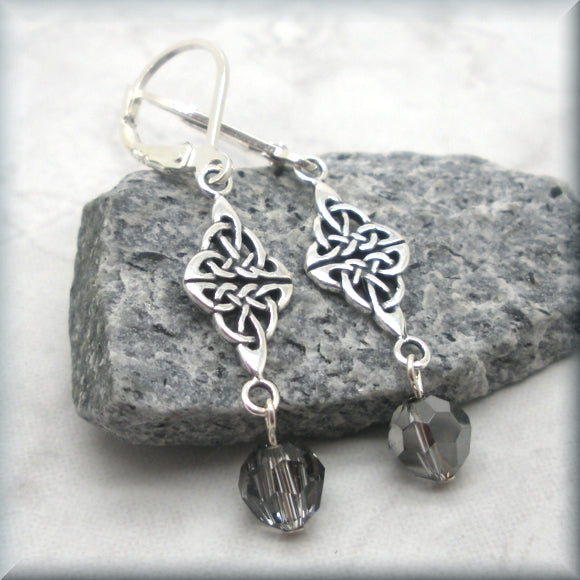 Crystal Silver Night Celtic Knot Earrings