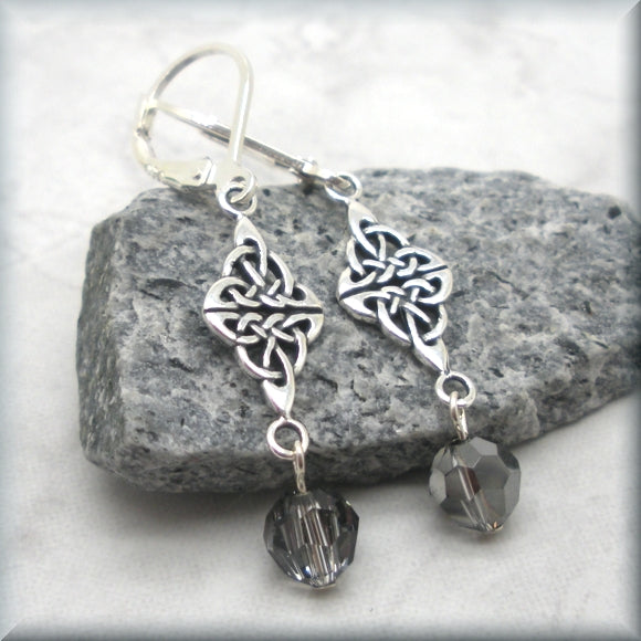 Crystal silver night earrings with celtic knot accent by Bonny Jewelry