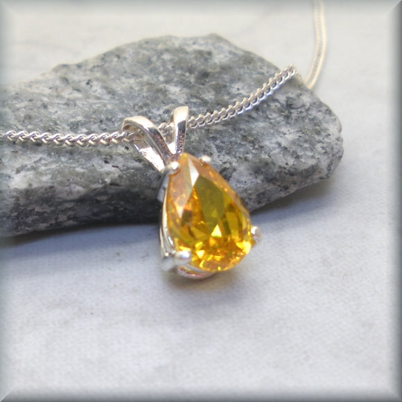 Yellow CZ necklace with sterling silver setting by Bonny Jewelry