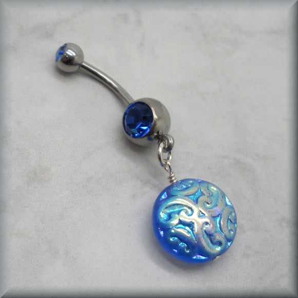Blue vintage button body jewelry by Bonny Jewelry
