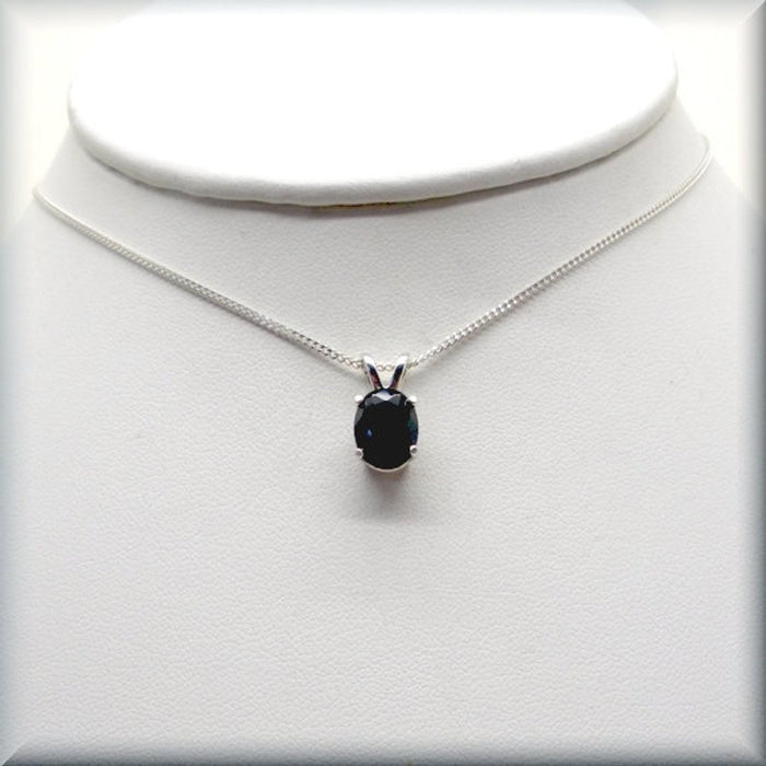 black oval CZ necklace on sterling silver curb chain