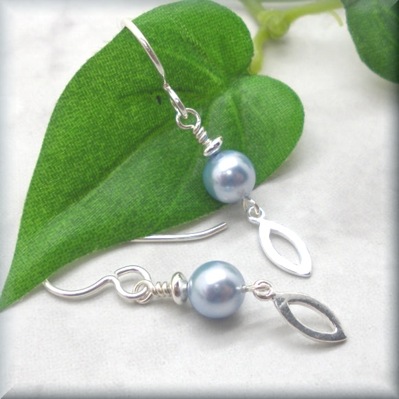 Light Blue Crystal Pearl Earrings with Marquise Dangle
