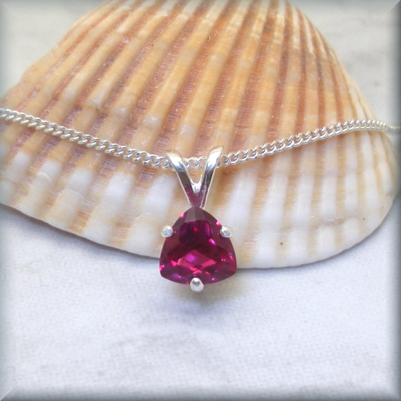 Trillion Cut Ruby Necklace in Sterling Silver - Kaira