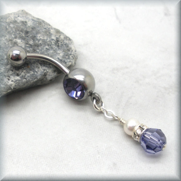 Swarovski crystal and pearl belly ring