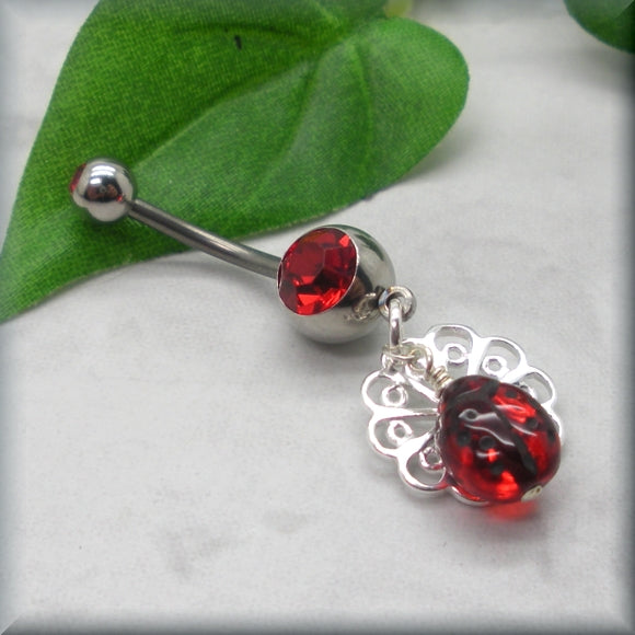 Red ladybug belly ring