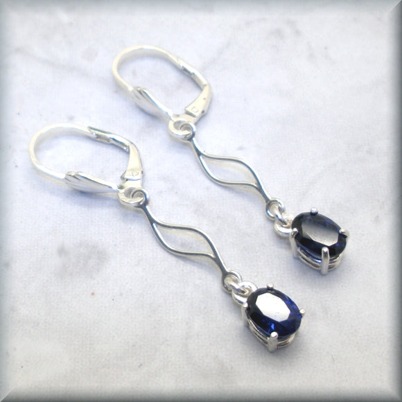 Oval blue sapphire leverback earrings