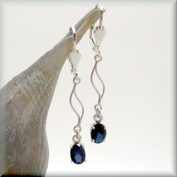Blue sapphire gemstone earrings in sterling silver