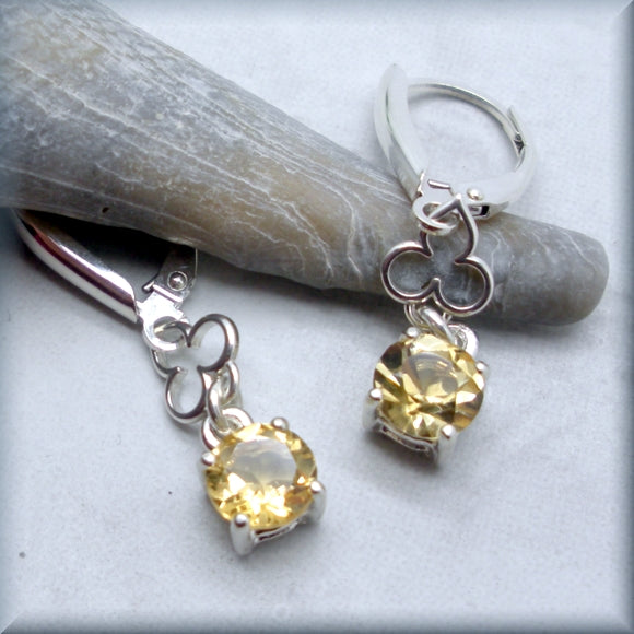 Golden Citrine Earrings in Round Cut - Gemstone Earrings