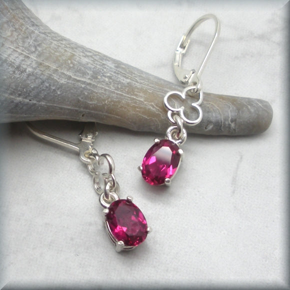 Oval Ruby Leverback Earrings with Mehndi Accent - Blaise