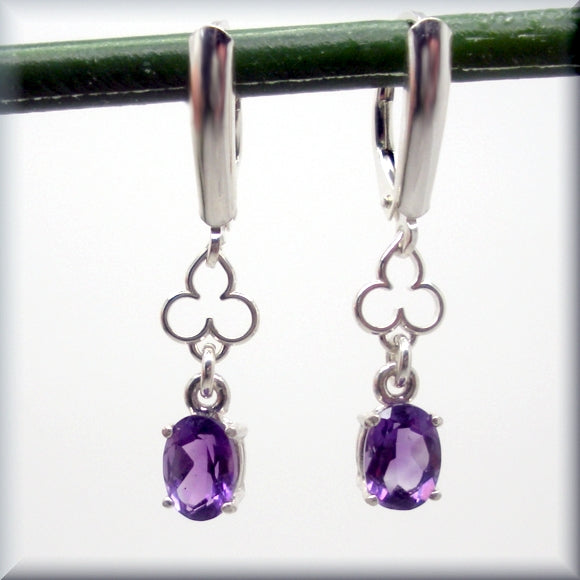 oval amethyst earrings with mehndi accent in sterling silver