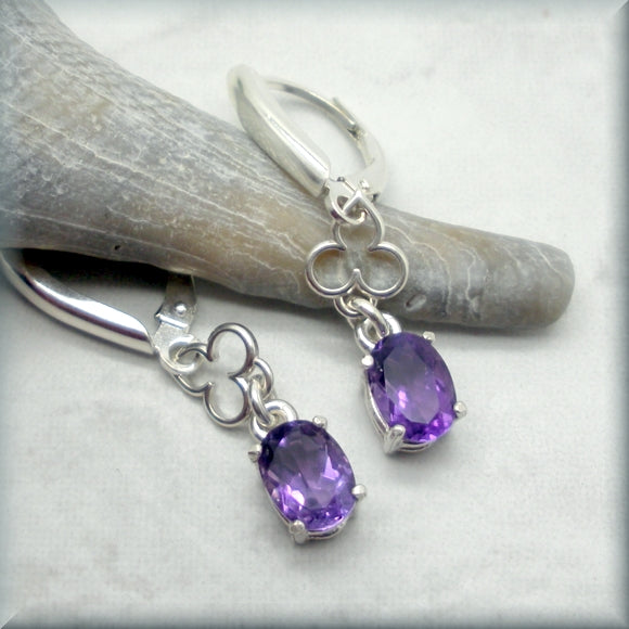 faceted oval amethyst earrings