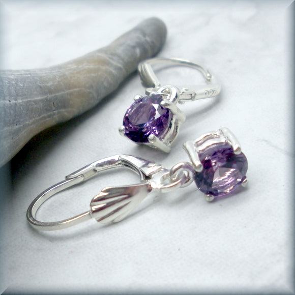 round alexandrite dangle earrings in sterling silver