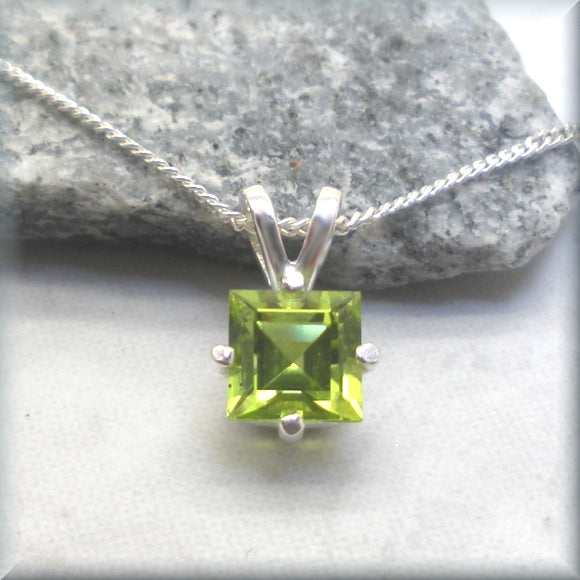 Natural peridot necklace in a square cut