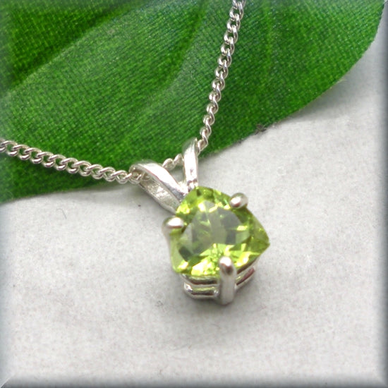 Triangle cut peridot necklace set in sterling silver