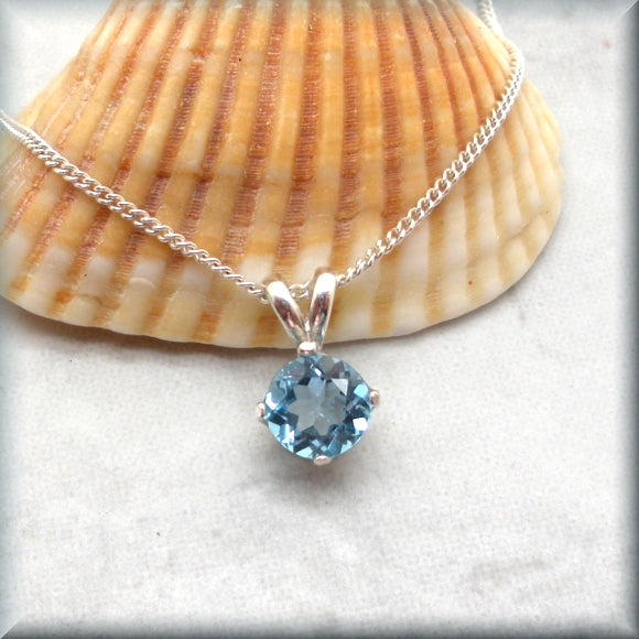 Round Swiss Blue Topaz Necklace - Sterling Silver
