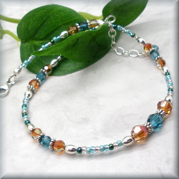 beaded crystal anklet in southwestern colors