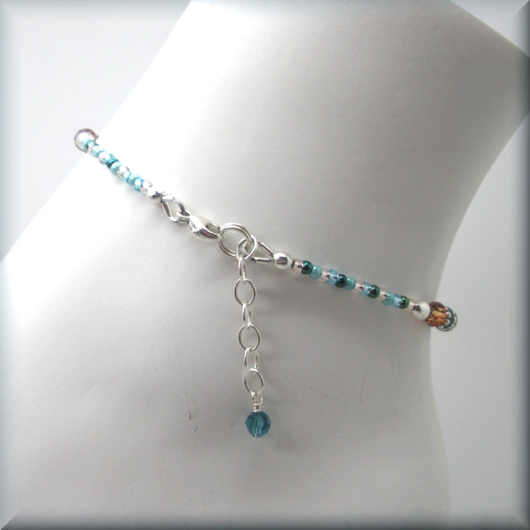 Swarovski crystal beaded anklet in blues and browns