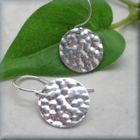 Hammered Circle Earring - Round Disc Earrings - Sterling Silver
