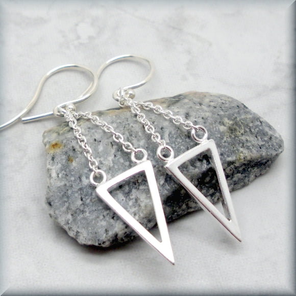 Geometric Triangle Chain Earrings - Sterling Silver