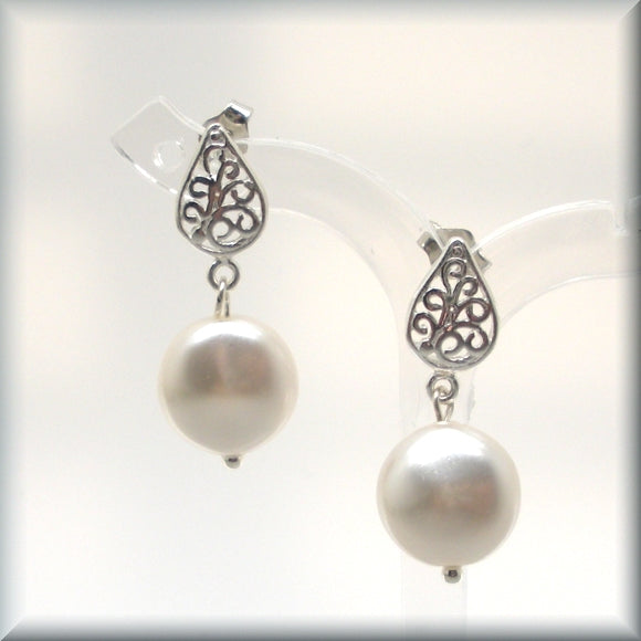 sterling silver filligree pearl earrings
