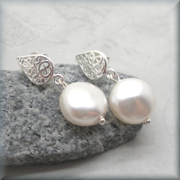 white coin pearl earrings for the bride