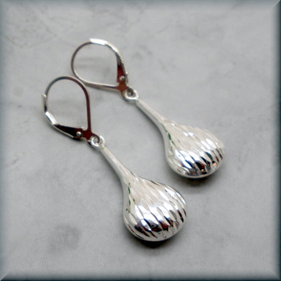 Diamond Cut Teardrop Earrings - Dangles - Sterling Silver - Bonny Jewelry