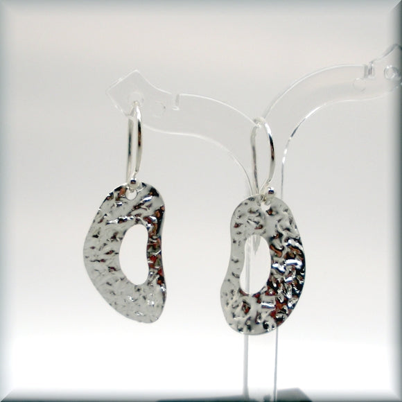 Wavy Textured Oval Silver Earrings - Sterling Silver - Bonny Jewelry