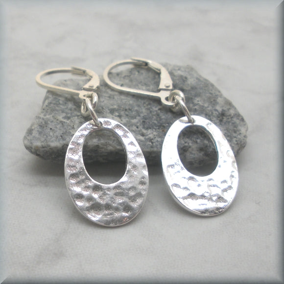 Hammered Oval Sterling Silver Earrings - Bonny Jewelry